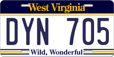 WV license plate DYN705