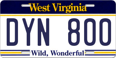 WV license plate DYN800