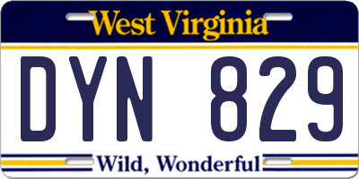 WV license plate DYN829