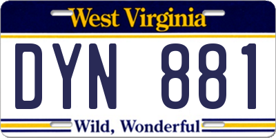 WV license plate DYN881