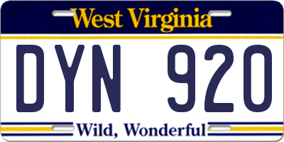 WV license plate DYN920