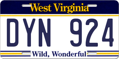 WV license plate DYN924