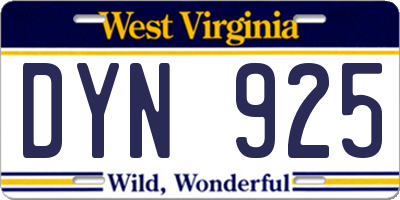 WV license plate DYN925