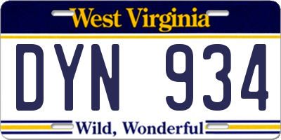WV license plate DYN934