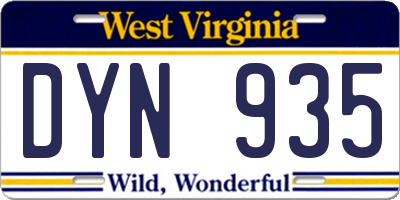 WV license plate DYN935