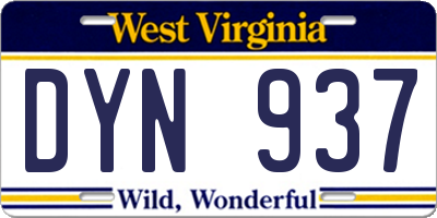WV license plate DYN937
