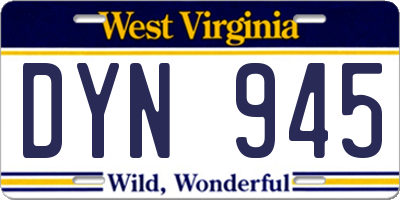 WV license plate DYN945