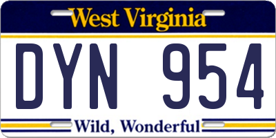 WV license plate DYN954