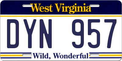 WV license plate DYN957