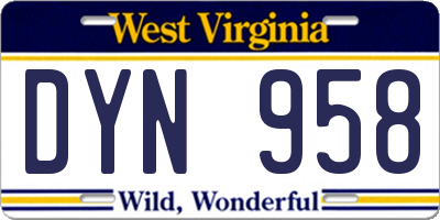 WV license plate DYN958