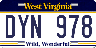 WV license plate DYN978