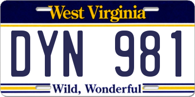 WV license plate DYN981