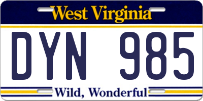 WV license plate DYN985