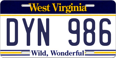 WV license plate DYN986