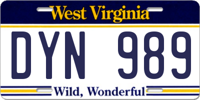WV license plate DYN989