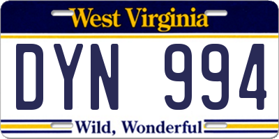 WV license plate DYN994