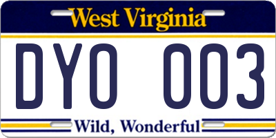 WV license plate DYO003