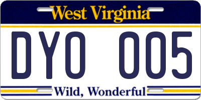 WV license plate DYO005