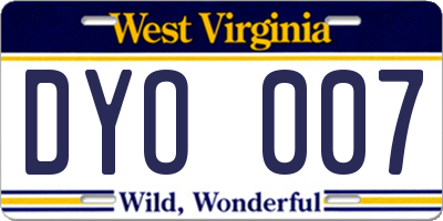 WV license plate DYO007