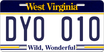 WV license plate DYO010