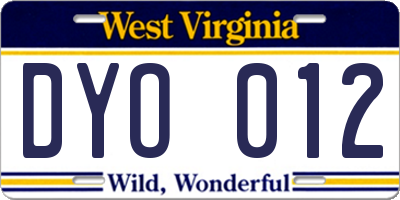 WV license plate DYO012