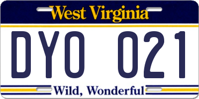 WV license plate DYO021