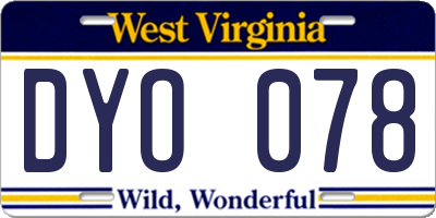 WV license plate DYO078