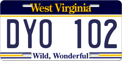 WV license plate DYO102