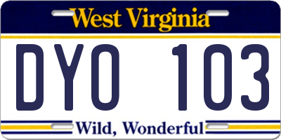 WV license plate DYO103