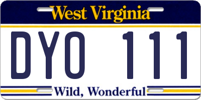WV license plate DYO111