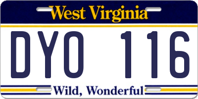WV license plate DYO116