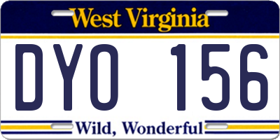 WV license plate DYO156