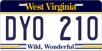 WV license plate DYO210