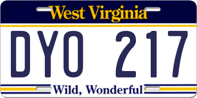WV license plate DYO217