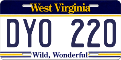 WV license plate DYO220