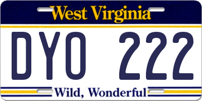 WV license plate DYO222