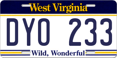 WV license plate DYO233