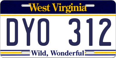 WV license plate DYO312