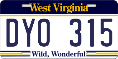 WV license plate DYO315