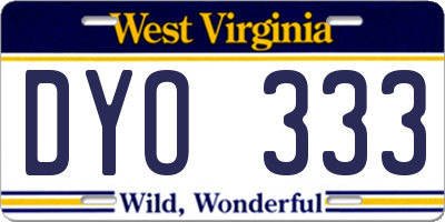 WV license plate DYO333