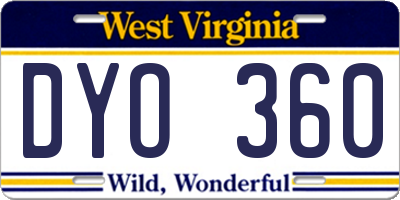 WV license plate DYO360