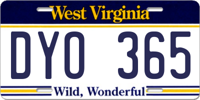 WV license plate DYO365