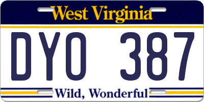 WV license plate DYO387