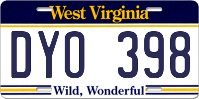 WV license plate DYO398