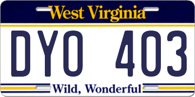 WV license plate DYO403