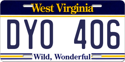 WV license plate DYO406