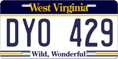 WV license plate DYO429