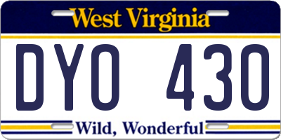 WV license plate DYO430