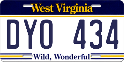 WV license plate DYO434