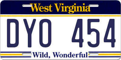 WV license plate DYO454
